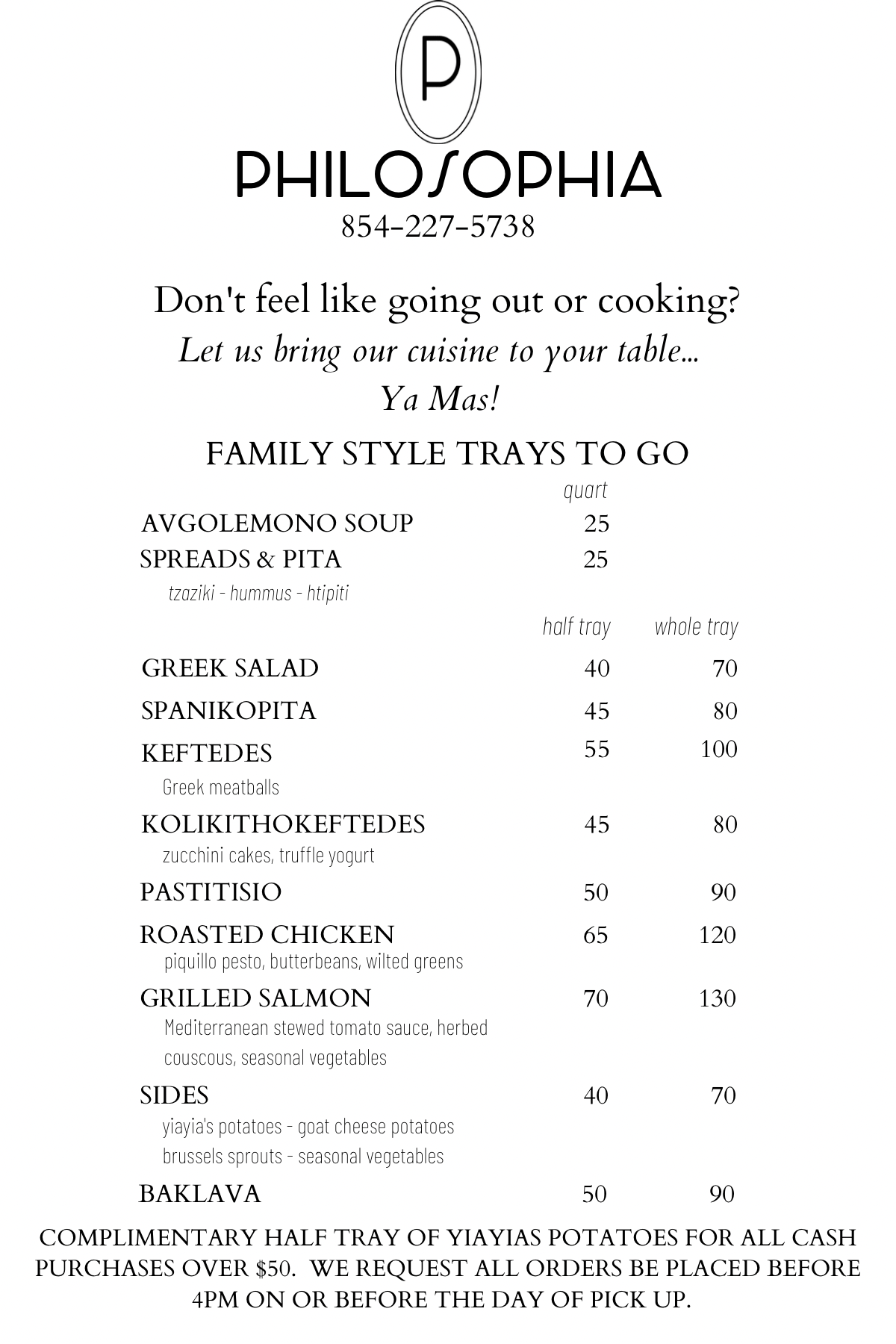 Family-Style To-Go Menu